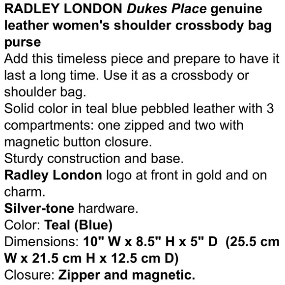 RADLEY LONDON turquoise leather crossbody - Picture 6 of 15
